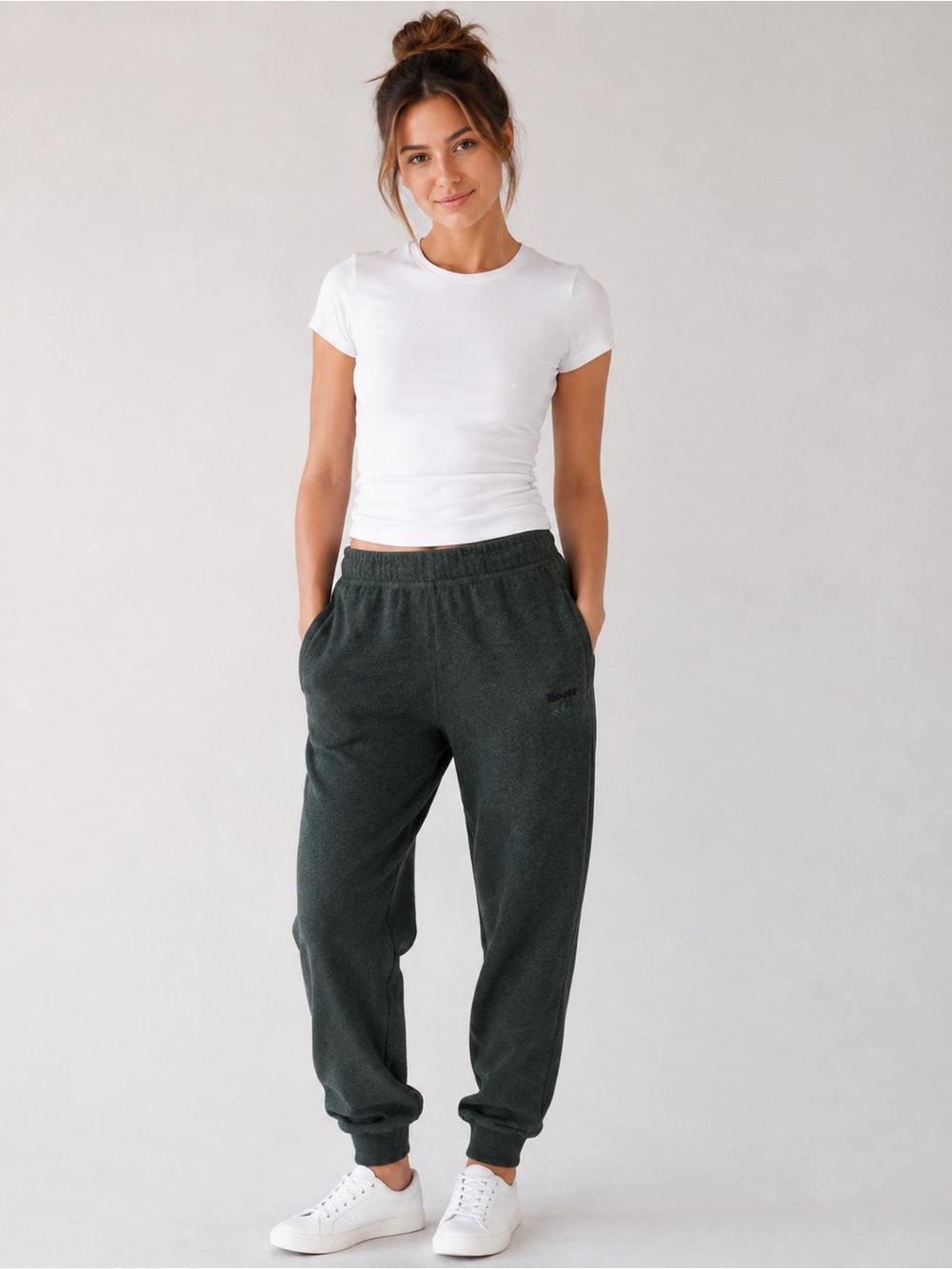 Roots Heather Green Jogger Sweatpants Zip Pockets Cotton Blend Size XXS - Unisex